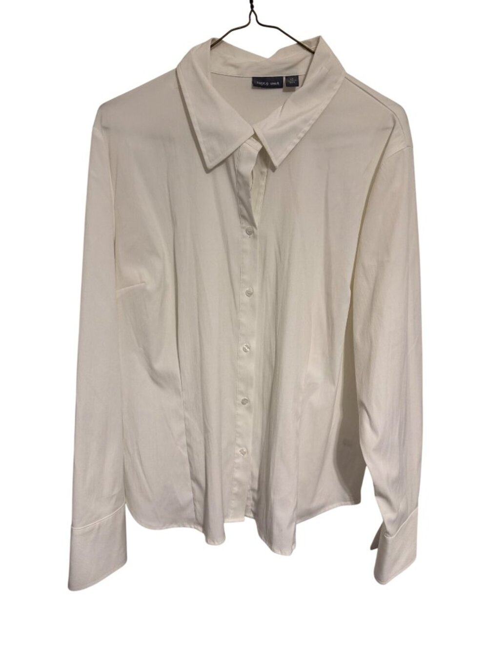 Apt. 9 Blouse White Stretch Button Down Tailored L/S Womans XL